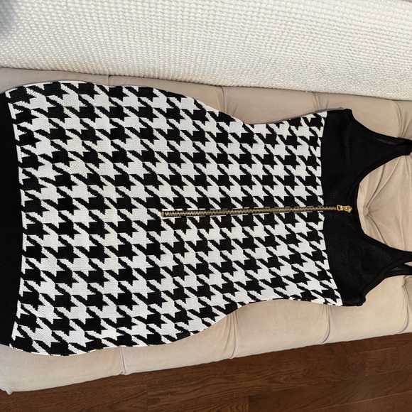 Balmain Black and White Houndstooth Mini Dress with Gold Buttons - Picture 6 of 8